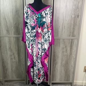 Carole Hochman Tropical Cheetah Luxe Jersey Caftan women's oversized XS/S